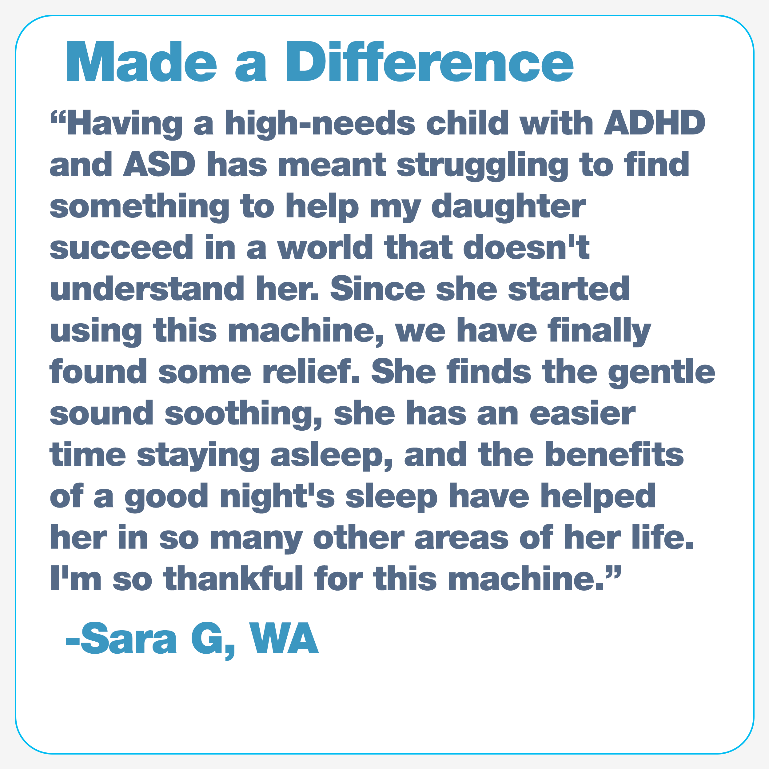 Sara G. Testimonial: Made a difference for child with ADHD and ASD